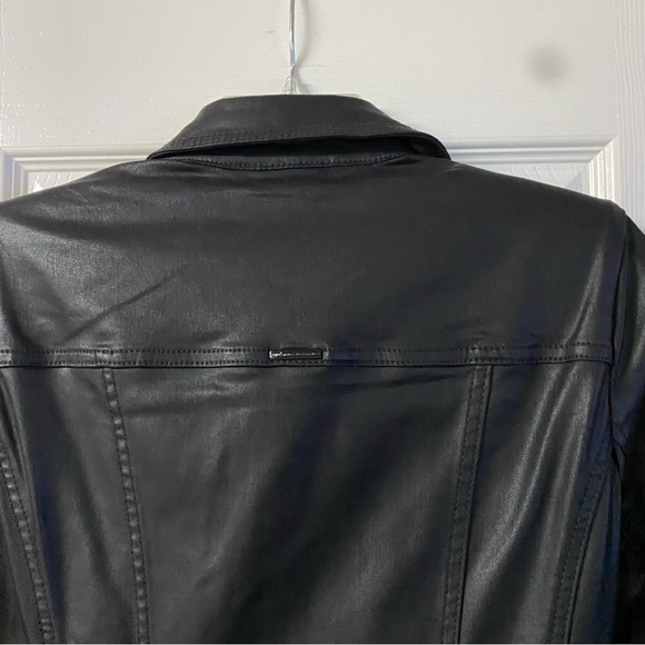 White House Black Market Coated Black Faux Leather Jacket Dress Size 2 - Picture 10 of 15